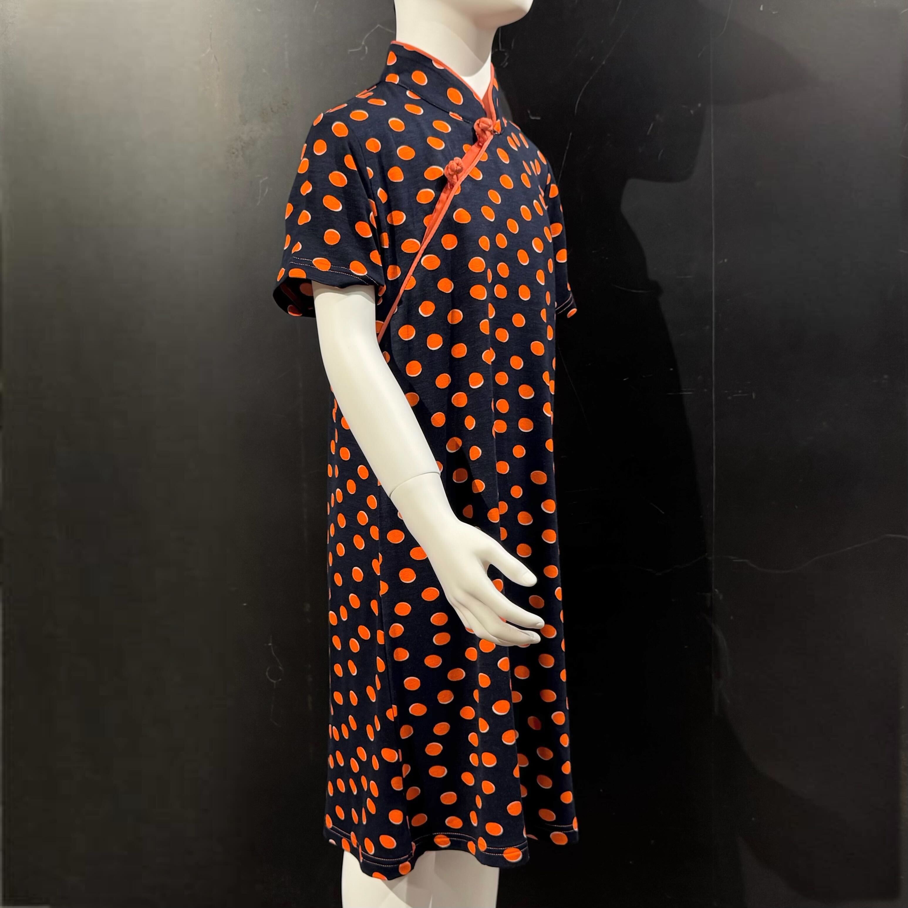 Kids Orange Polka Dots Qipao Dress, Black