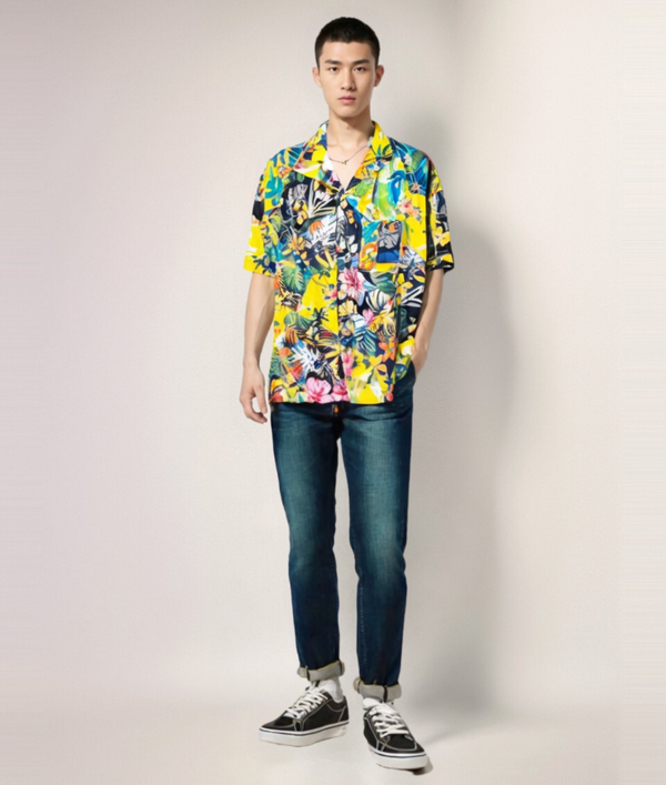 Patchwork Hawaiian Shirt, Tropical Floral