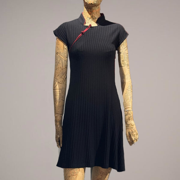 Black Qipao Dress with red piping