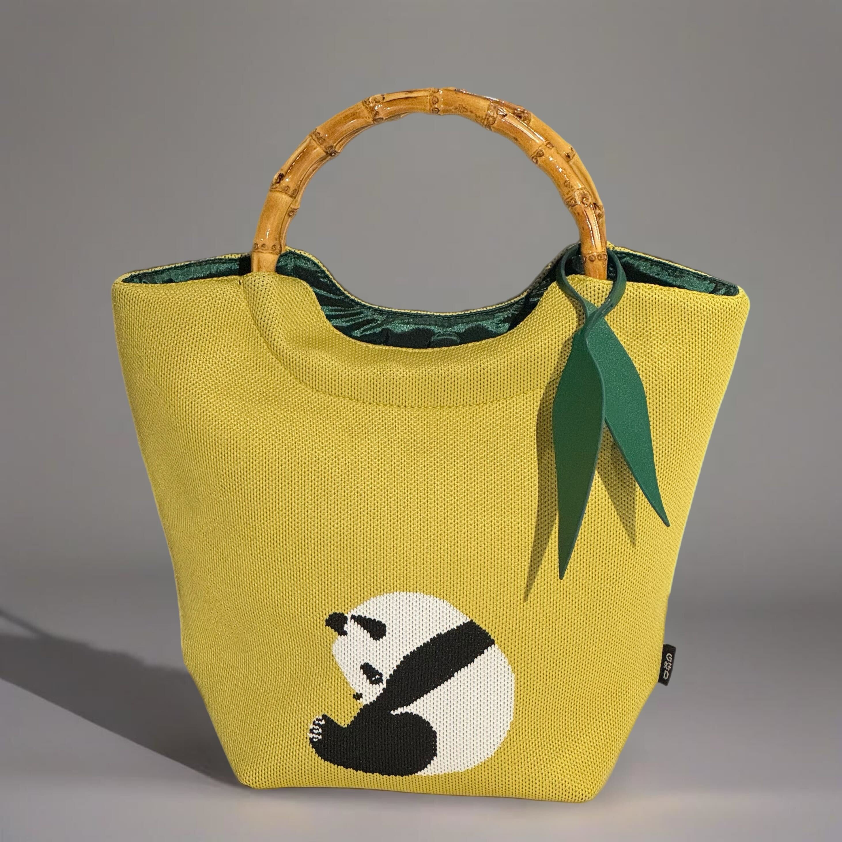 Panda Knitted Mini Tote with Bamboo