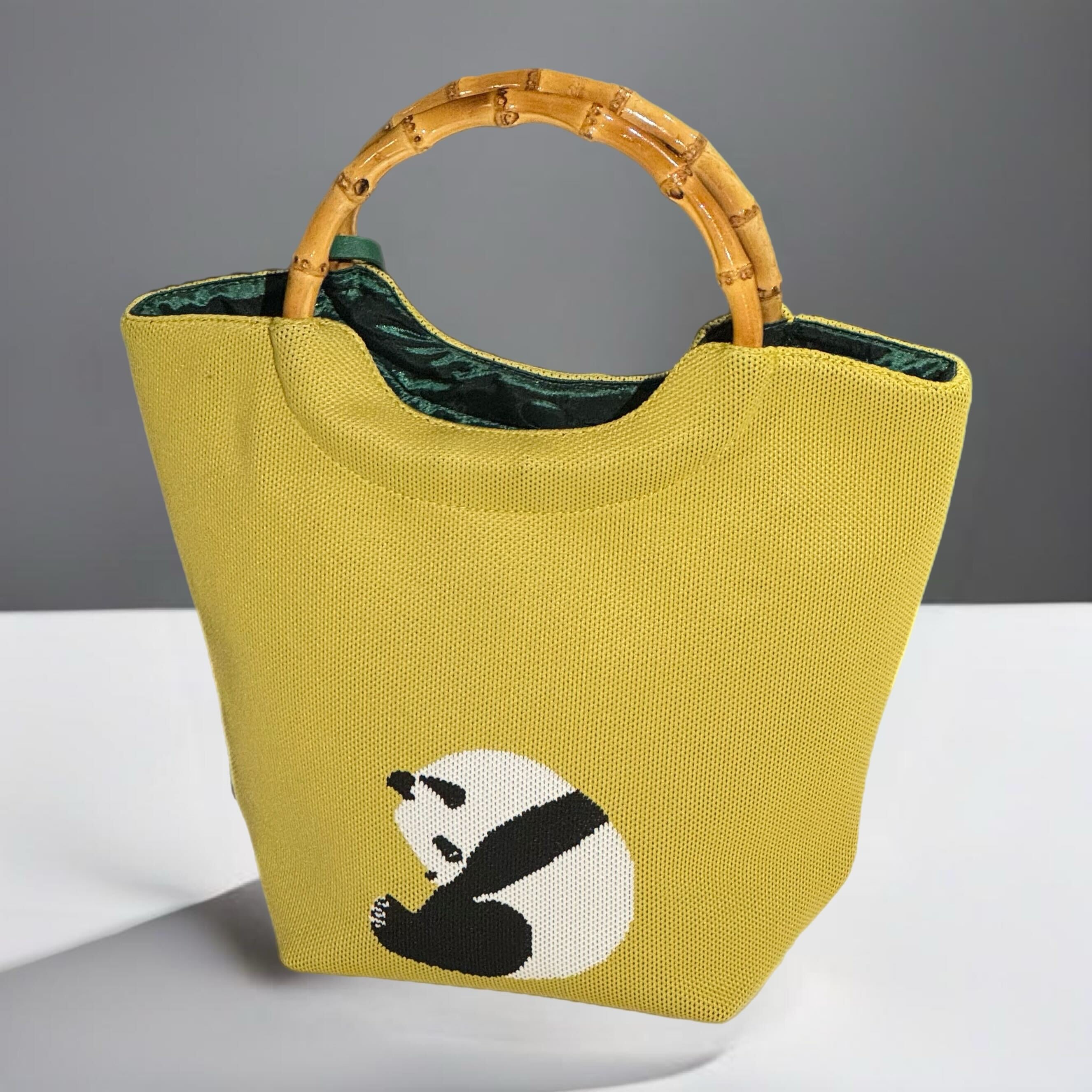 Panda Knitted Mini Tote with Bamboo