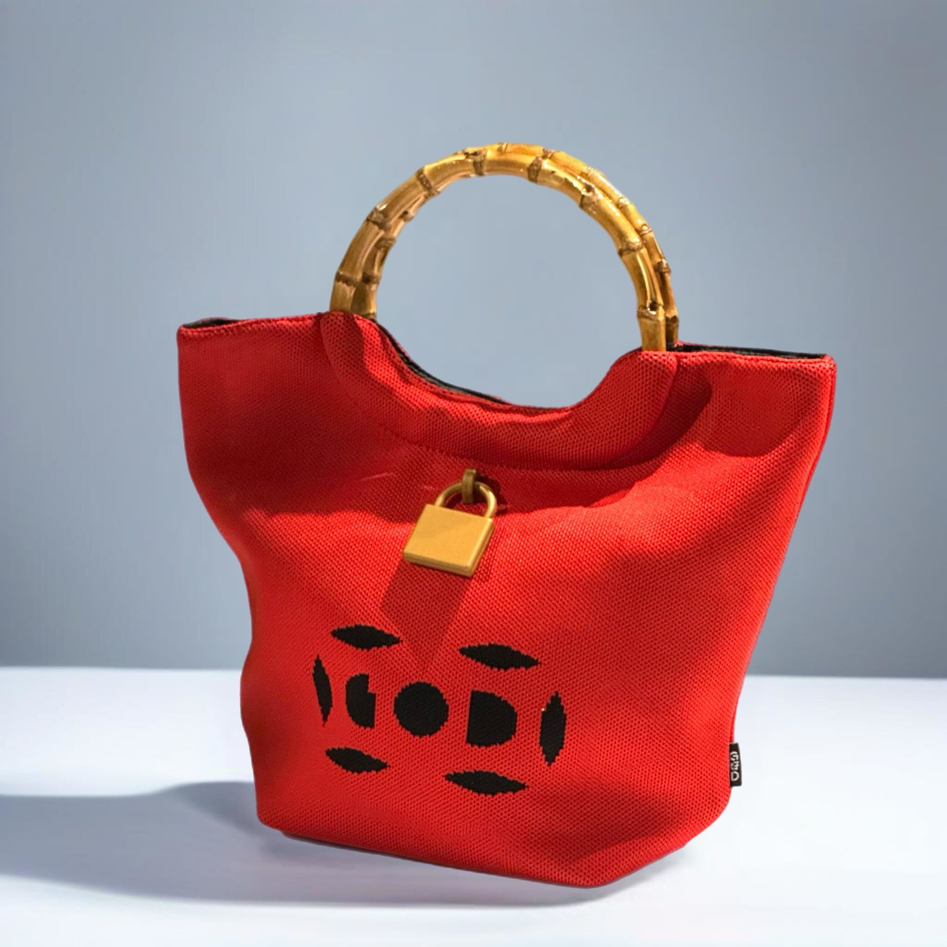 Letterbox Knitted Mini Tote with Bamboo, Red