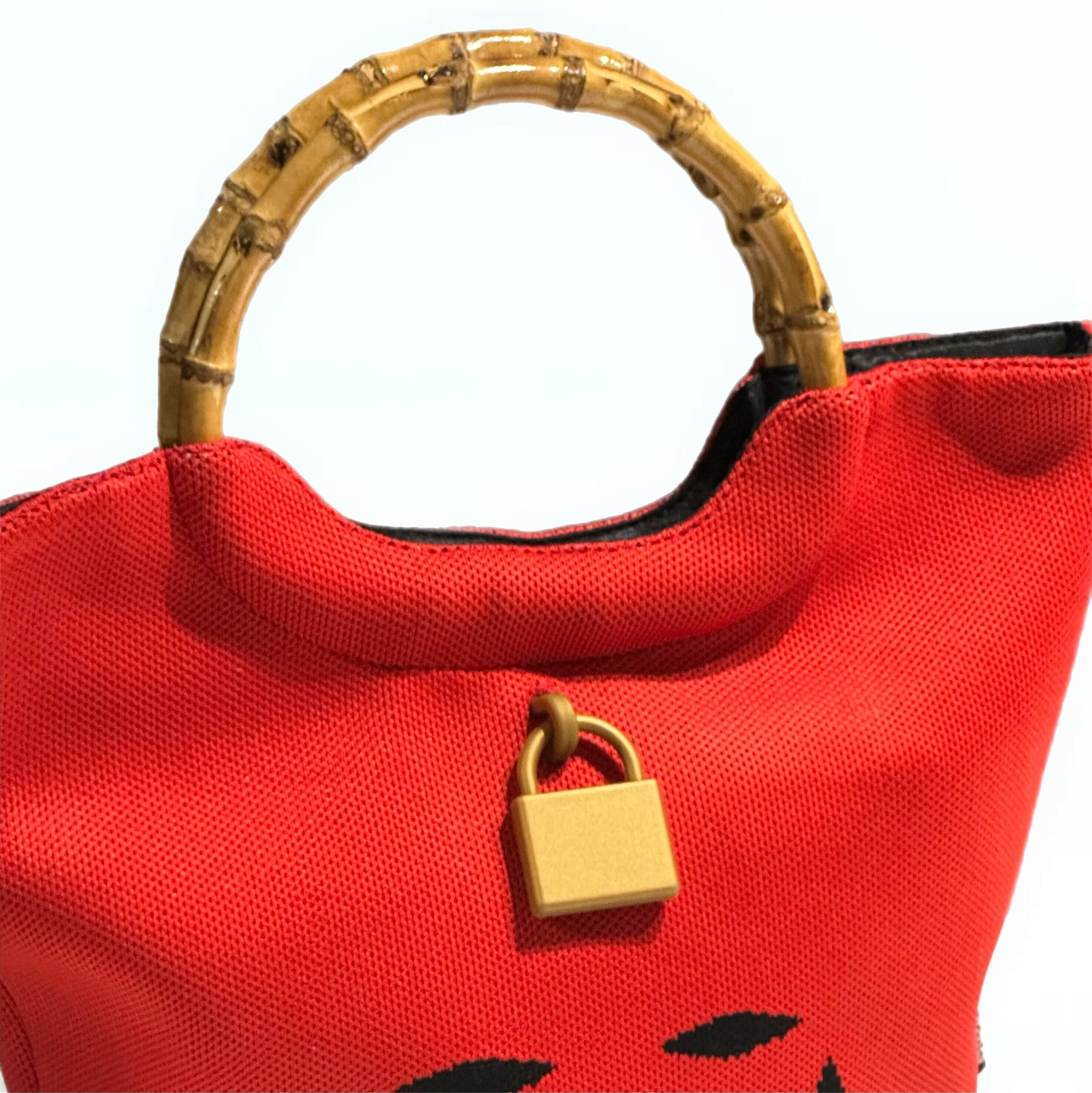 Letterbox Knitted Mini Tote with Bamboo, Red