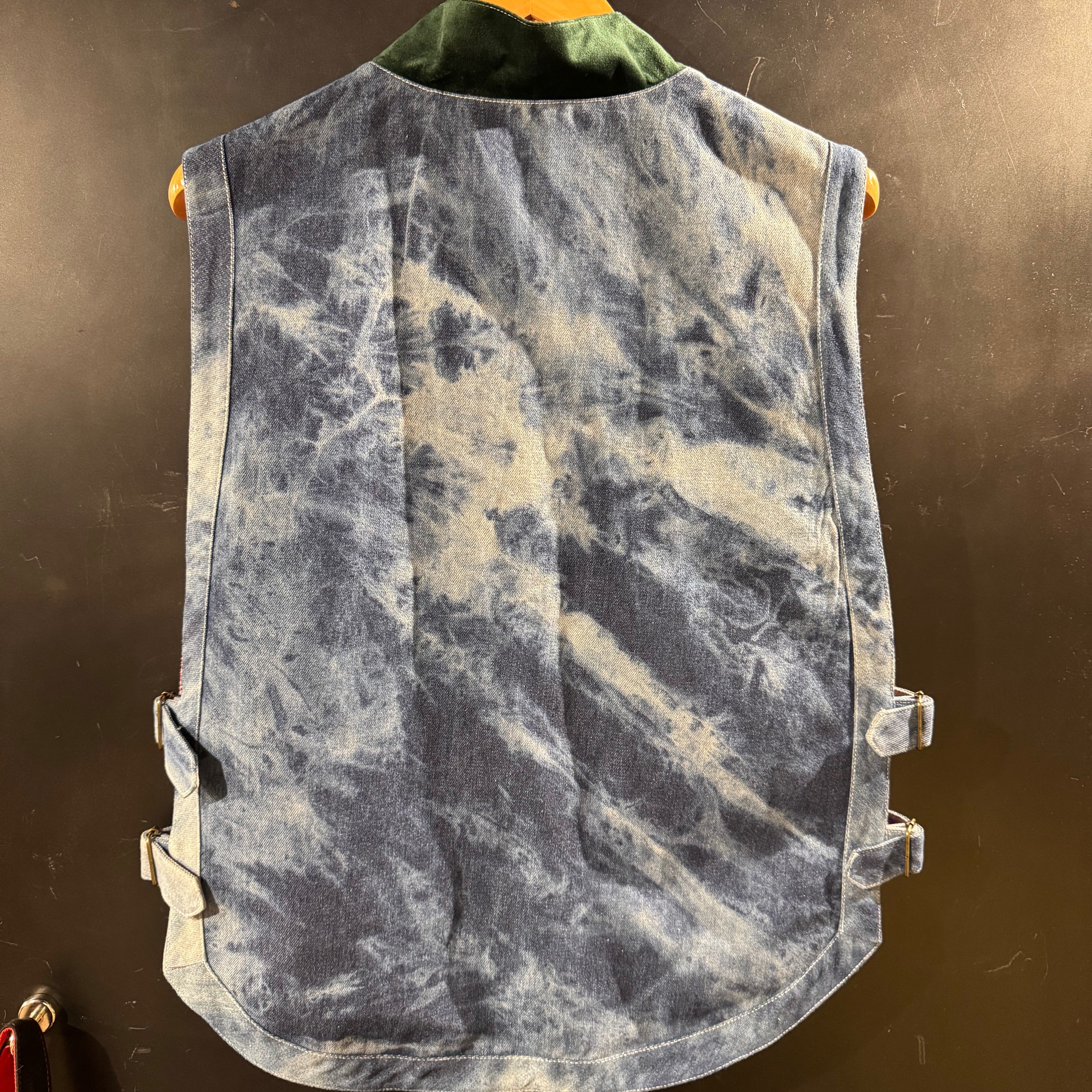 Tie-Dyed Denim Vest with Velvet Lapel