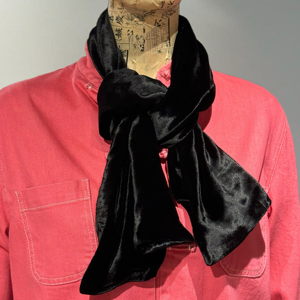 Silk Velvet Scarf, Plain Black