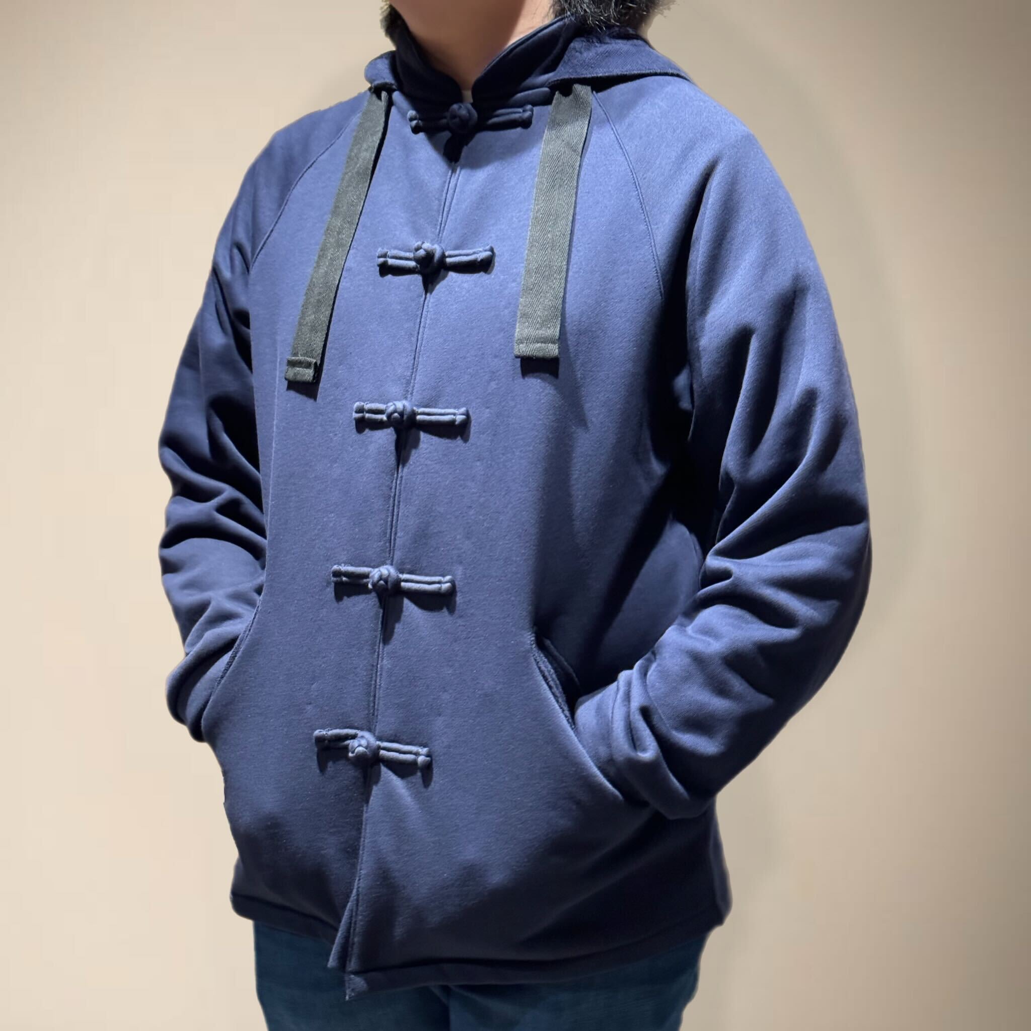 Knot Button Hoodie Jacket, Navy