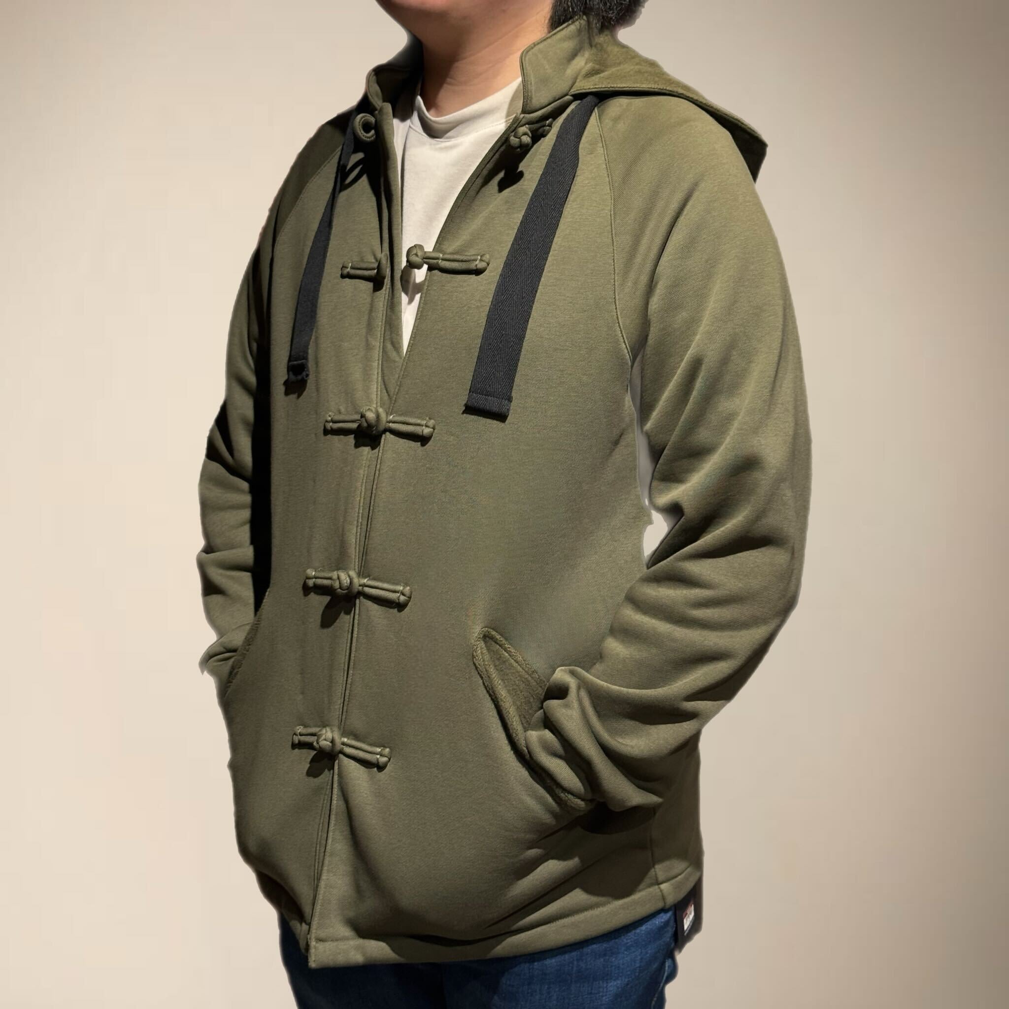 Knot Button Hoodie Jacket, Army Green