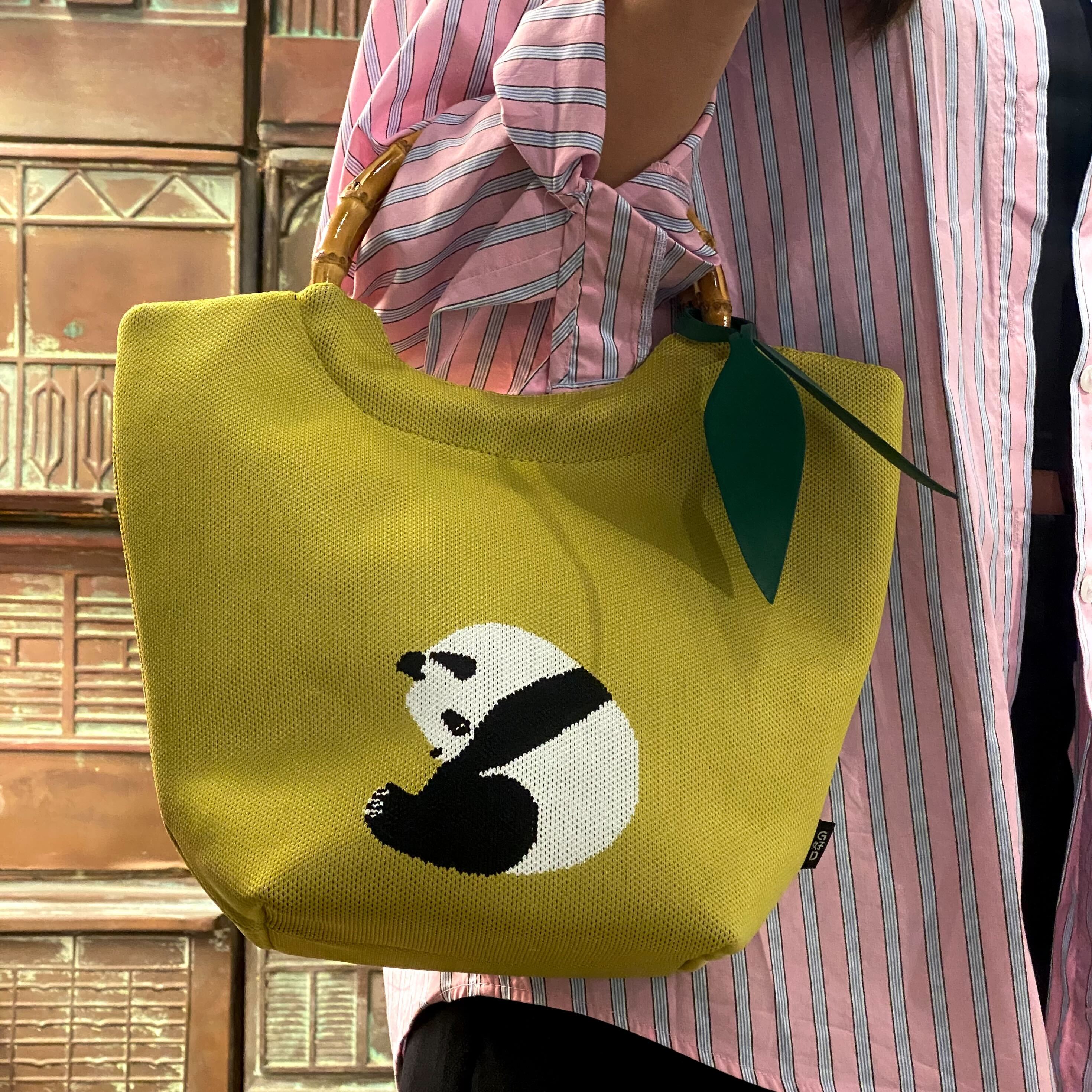 Panda Knitted Mini Tote with Bamboo