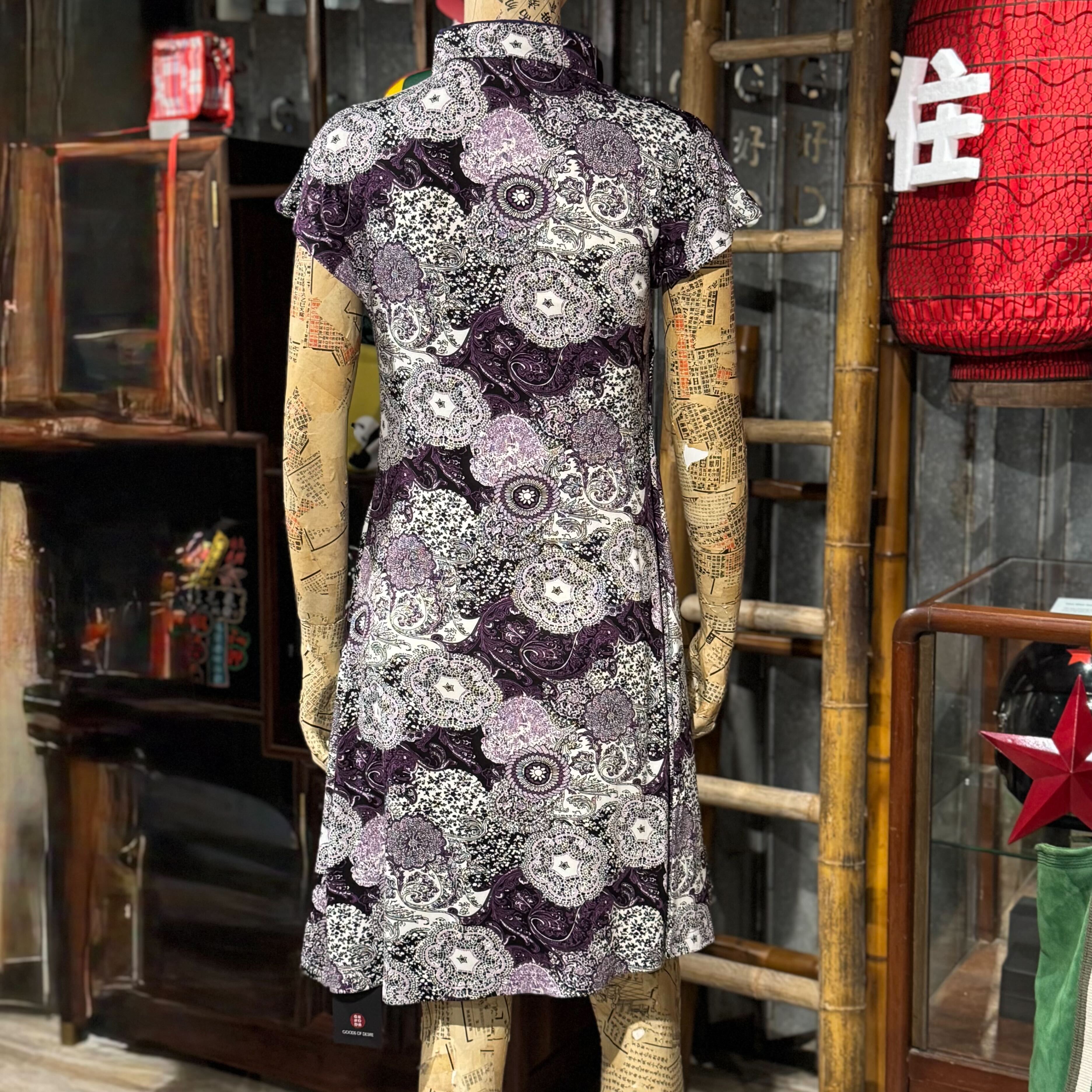 Purple Batik Floral Qipao Dress