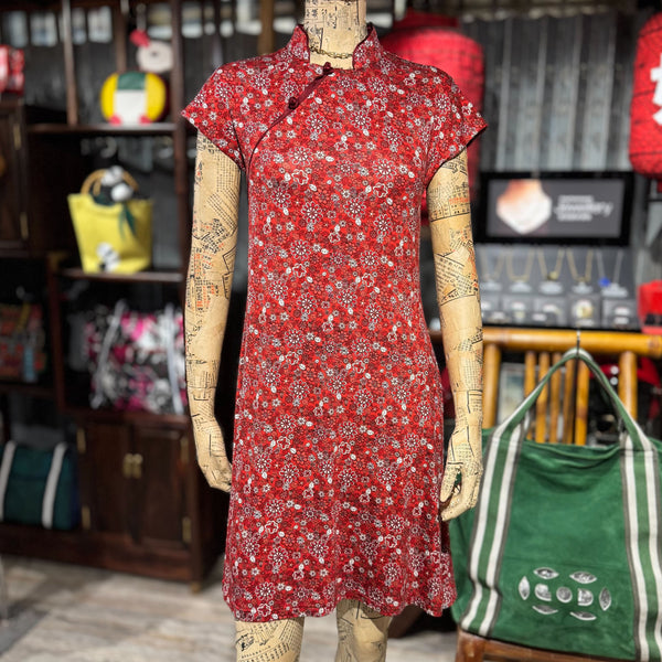 Red Whiite Daisy Qipao Dress