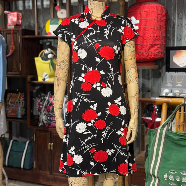 Red White Peony Qipao Dress