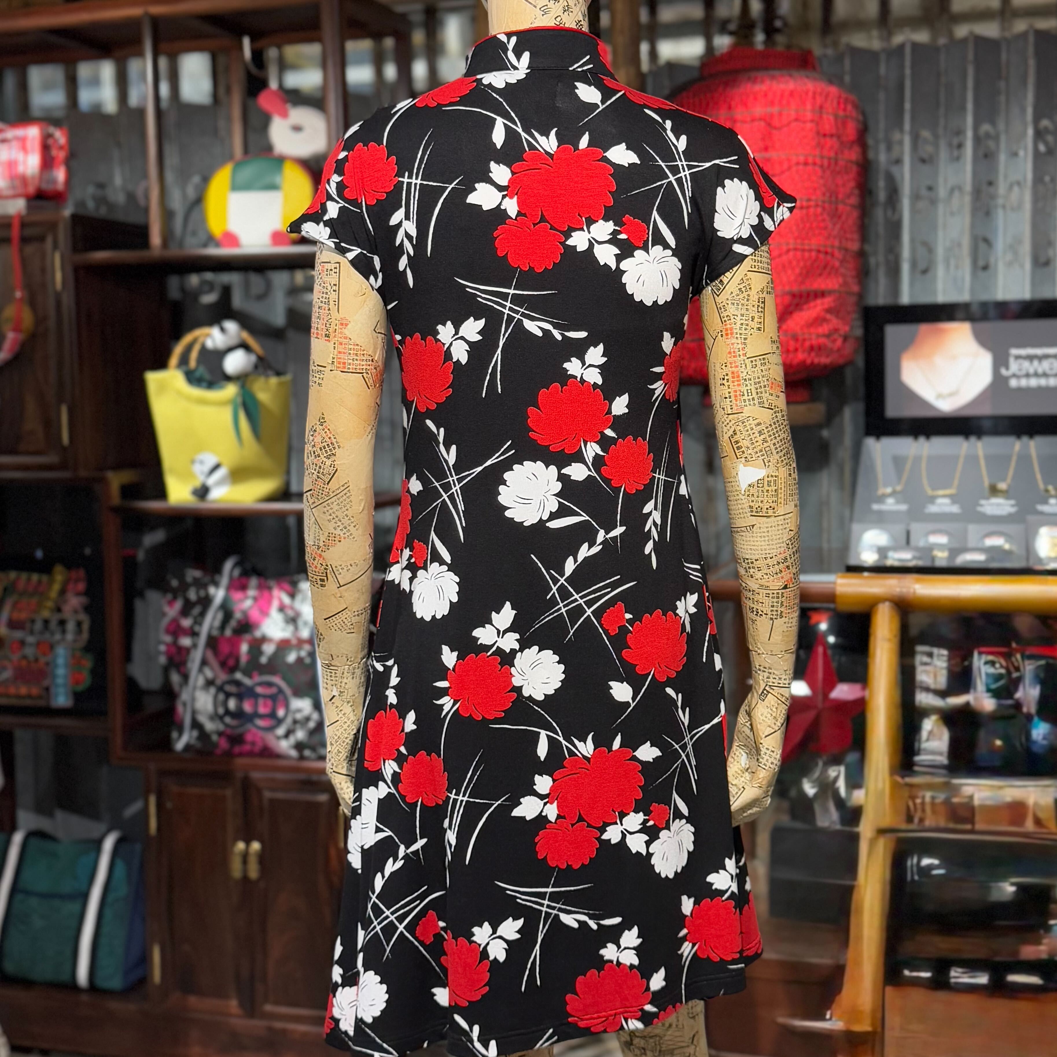 Red White Peony Qipao Dress