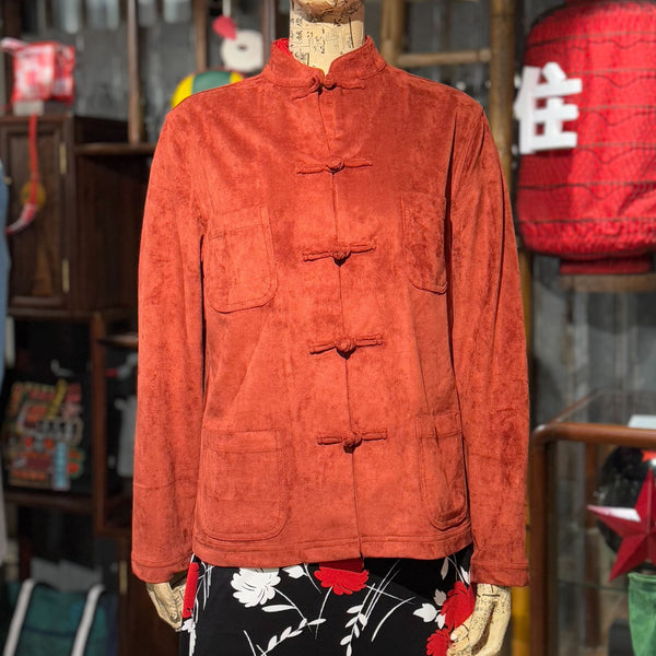 Four Pockets Micro Suede Jacket, Brick Red