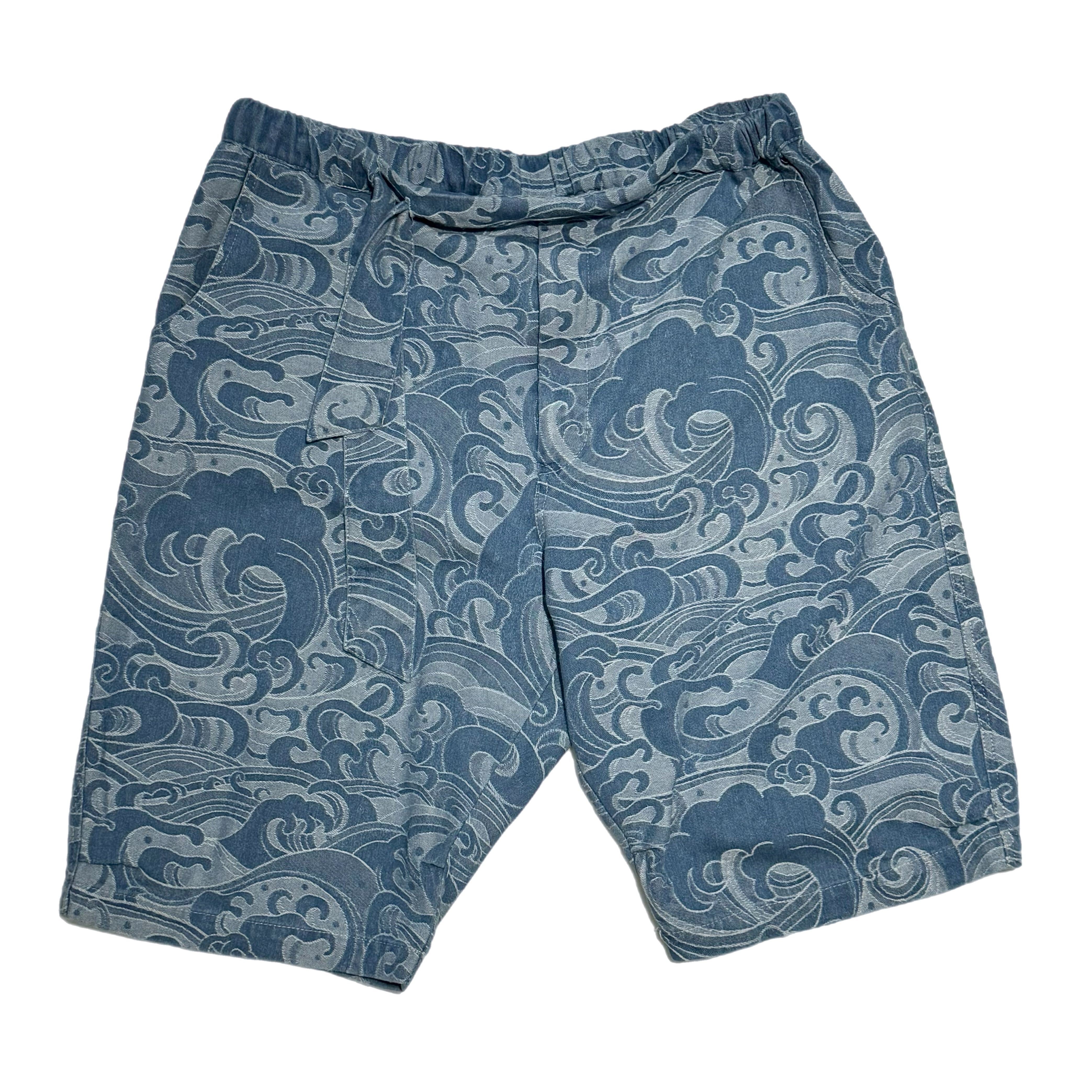 Oversized Washed Jacquard Denim Short Pants with drawstring