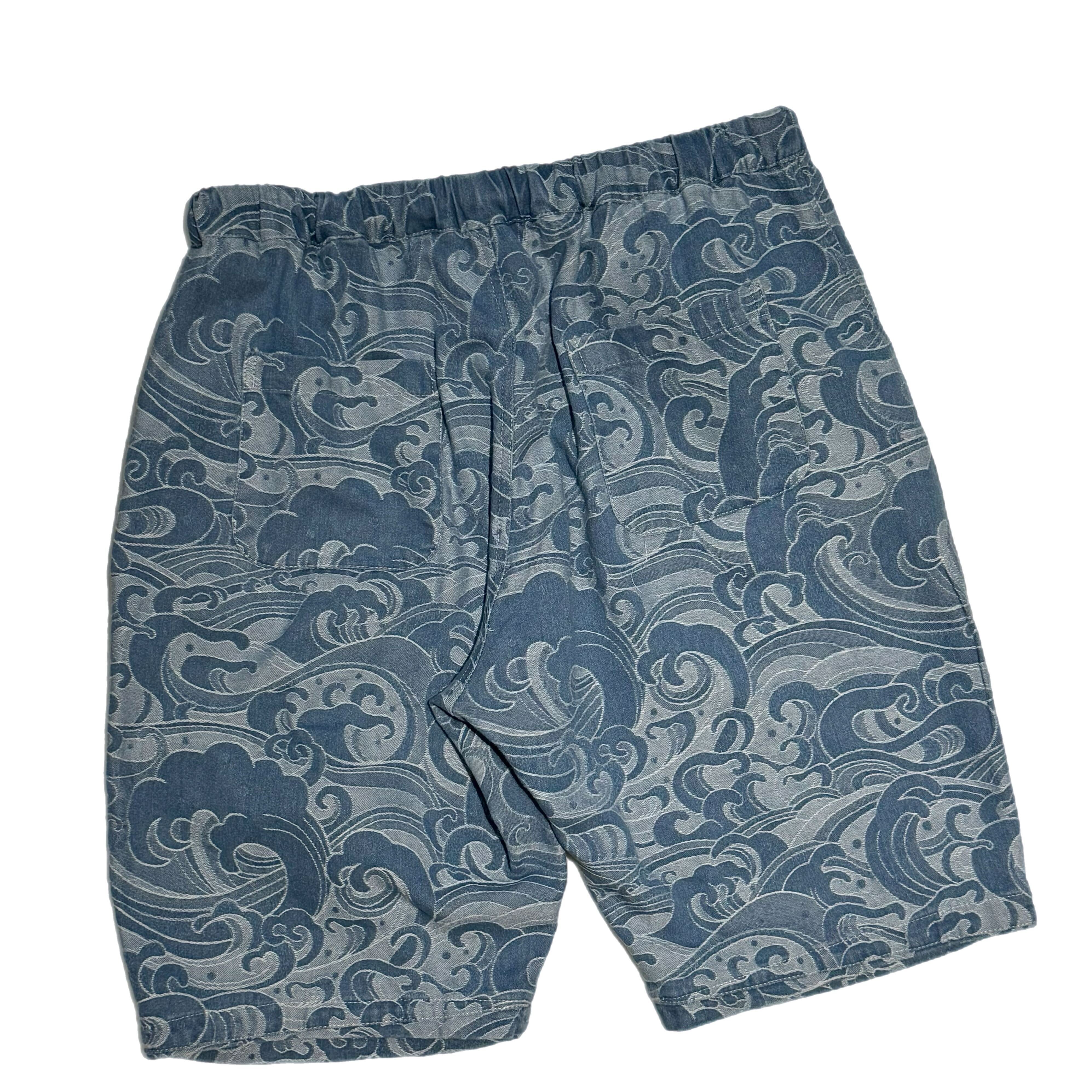 Oversized Washed Jacquard Denim Short Pants with drawstring