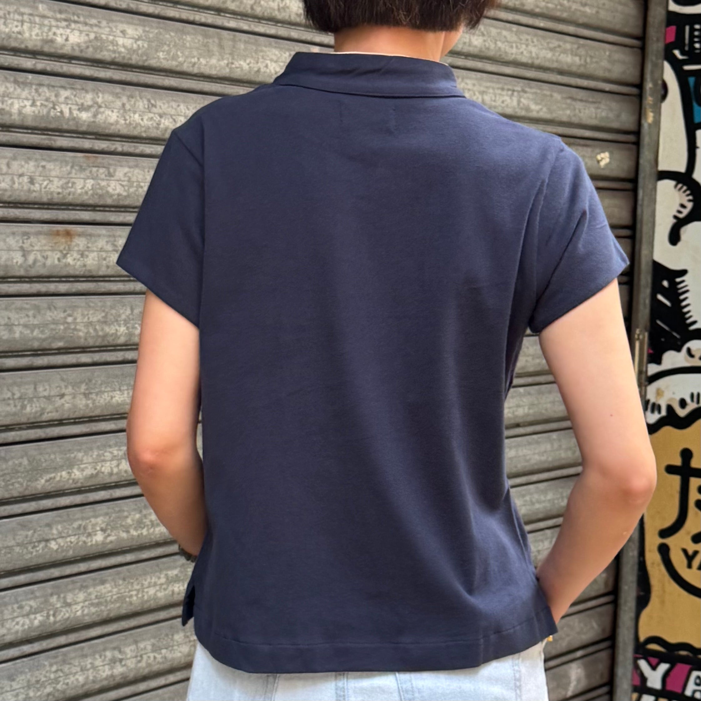 Cotton Qipolo Top with Jet Pocket, Navy