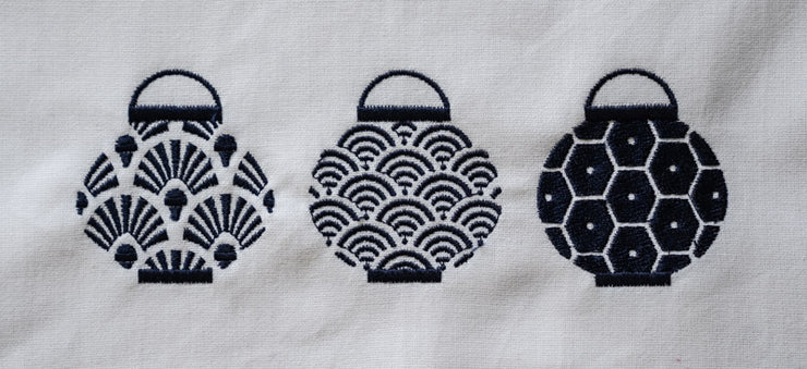 Embroidered Trio Lanterns Tea Towel by Zest of Asia, Blue