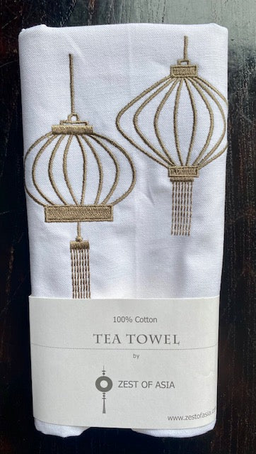 Embroidered Lanterns Tea Towel by Zest of Asia, Gold