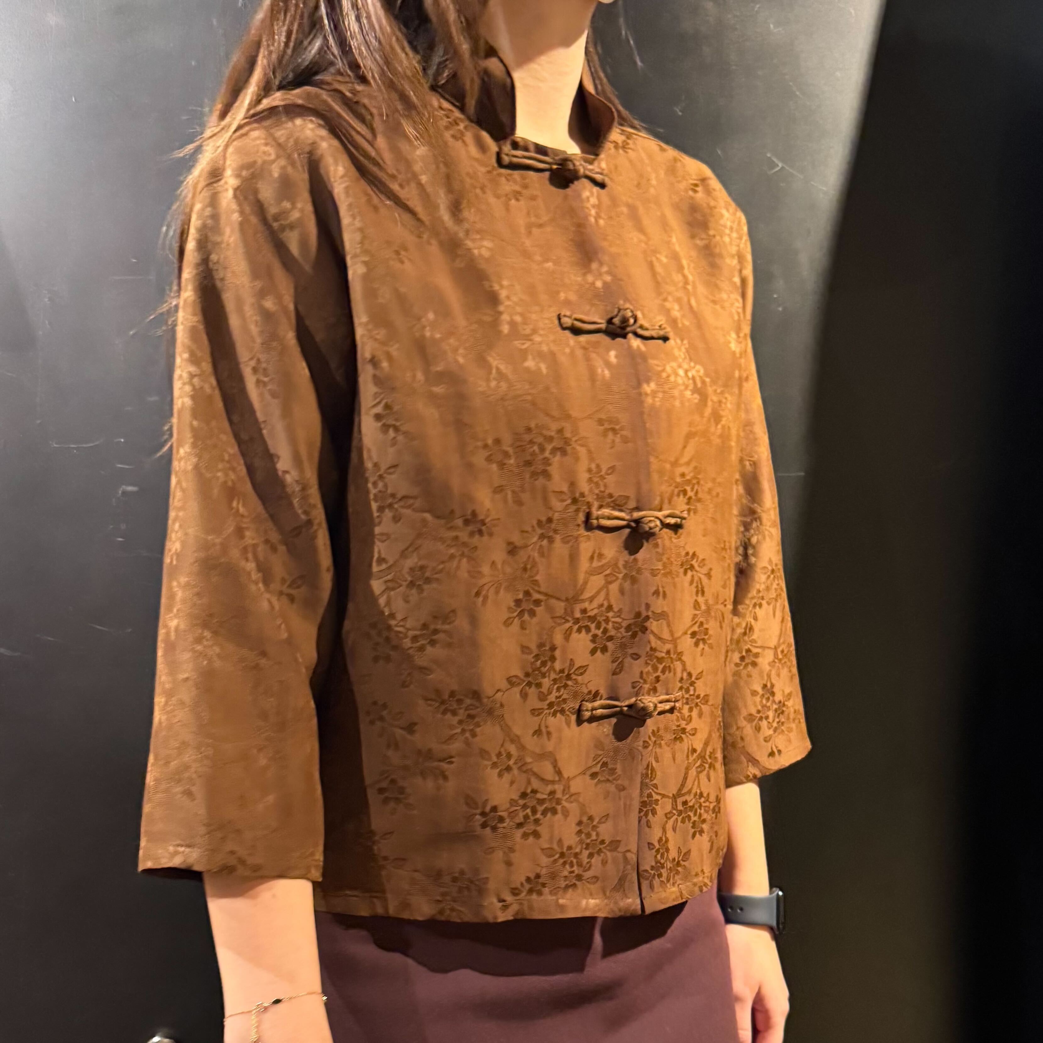 Knot Button Silk Jacquard Crop Jacket, Pigment Dark Brown