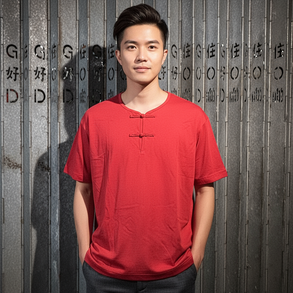 Knot Button Harso Henley, Brick Red