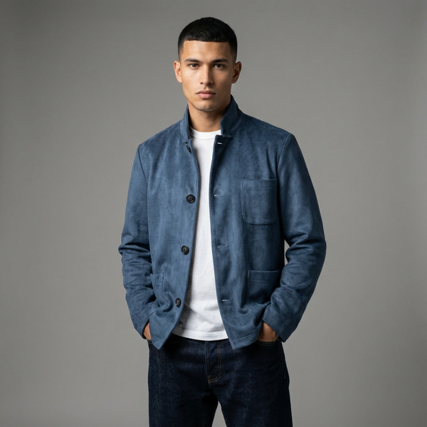 Micro Suede Blazer Chinese Jacket, Blue