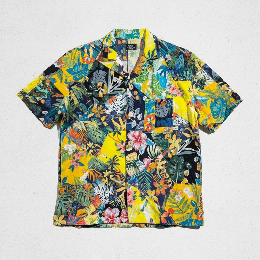 Patchwork Hawaiian Shirt, Tropical Floral