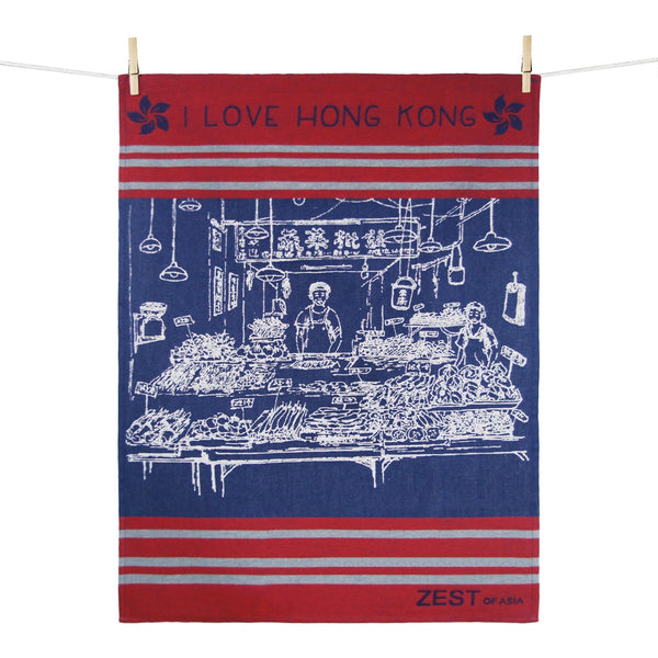 Hong Kong Markets Medium Tea Towel by Zest of Asia, Navy