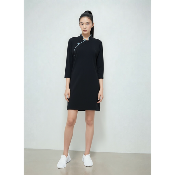 Viscose Half Sleeve Qipao Dress, Navy