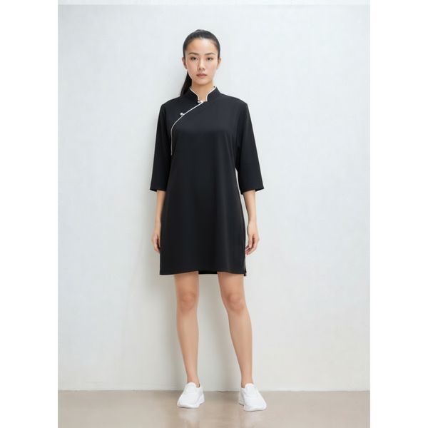 Half Sleeve Qipao Dress, Black