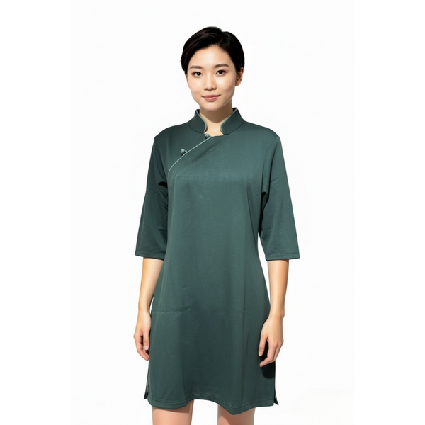 Viscose Half Sleeve Qipao Dress, Green