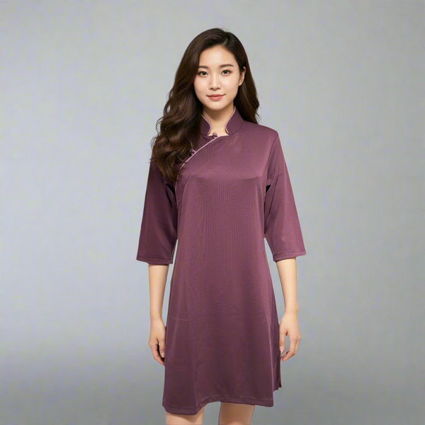 Half Sleeve Qipao Dress, Purple