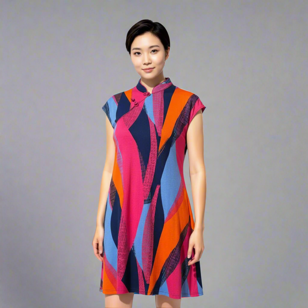 Geometric Qipao Dress