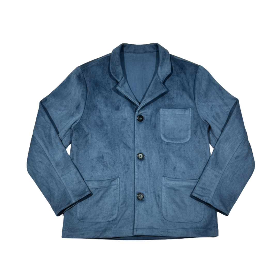 Micro Suede Blazer Chinese Jacket, Blue