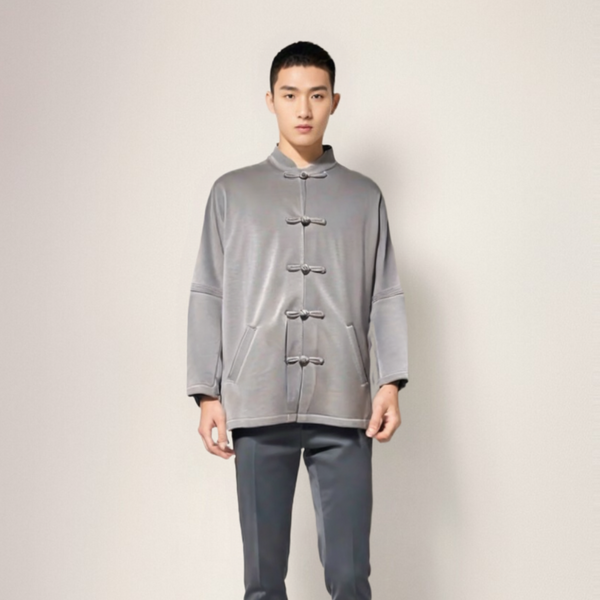 Viscose Knot Button Welt Pocket Jacket, Grey