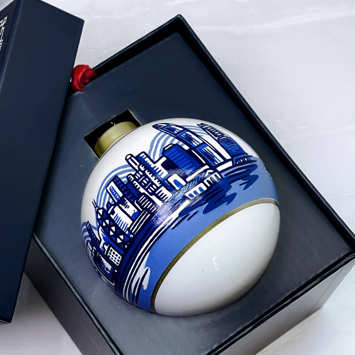 Hanging Decoration -Hong Kong Skyline 8cm Glass Bauble by Lion Rock Press