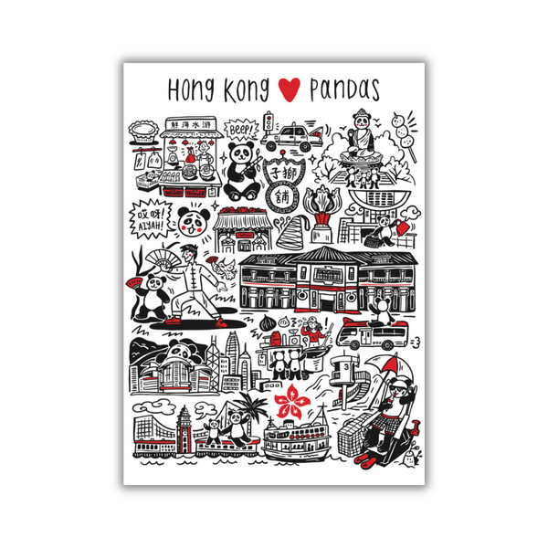 Tea Towel - Hong Kong Pandas by Lion Rock Press