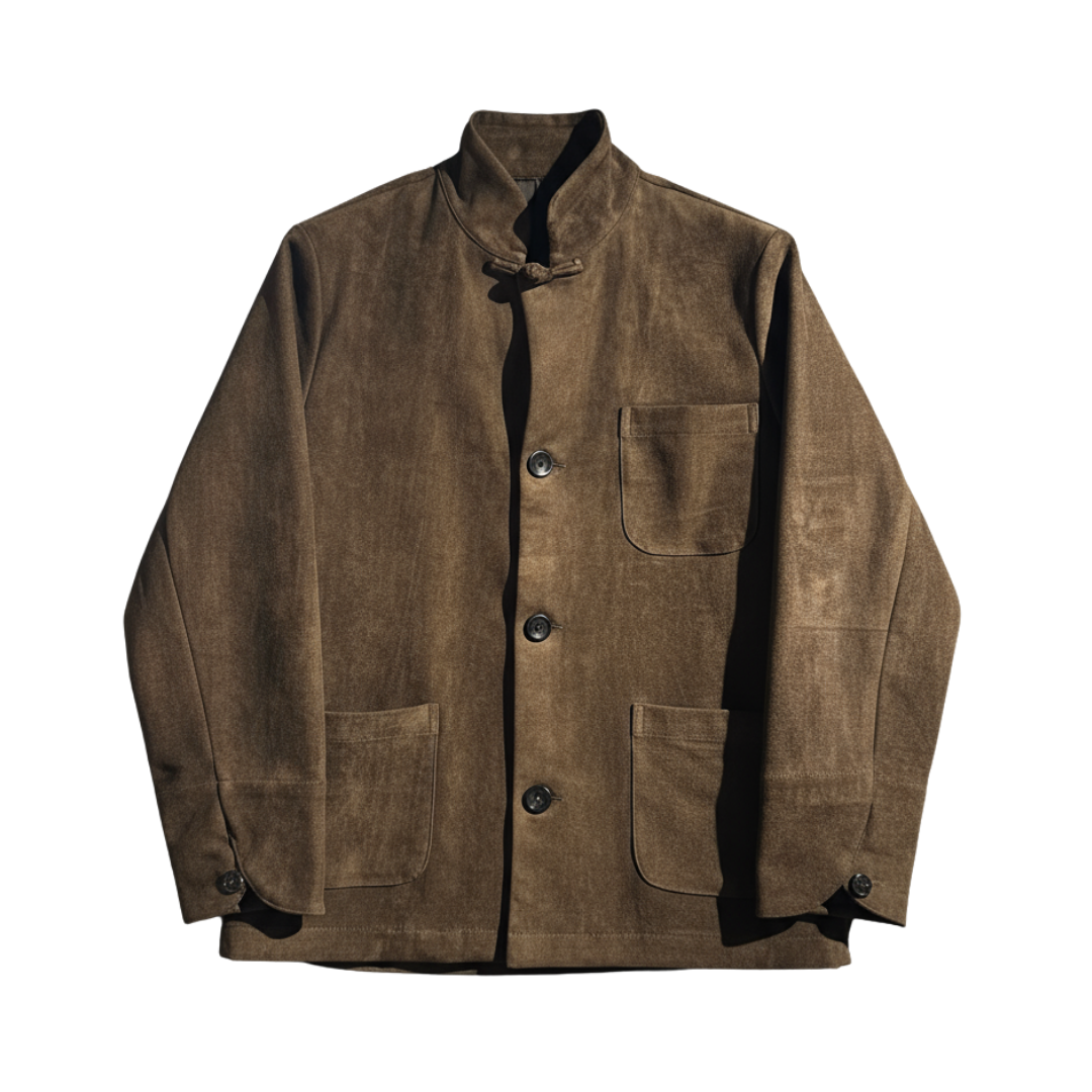 Micro Suede Blazer Chinese Jacket, Dark Brown