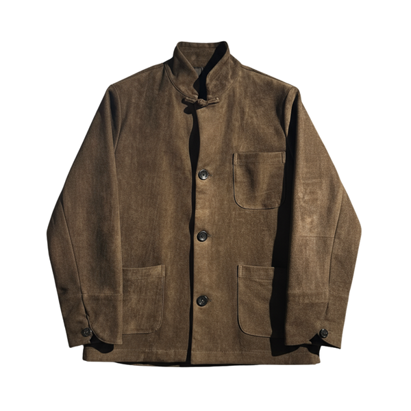Micro Suede Blazer Chinese Jacket, Dark Brown