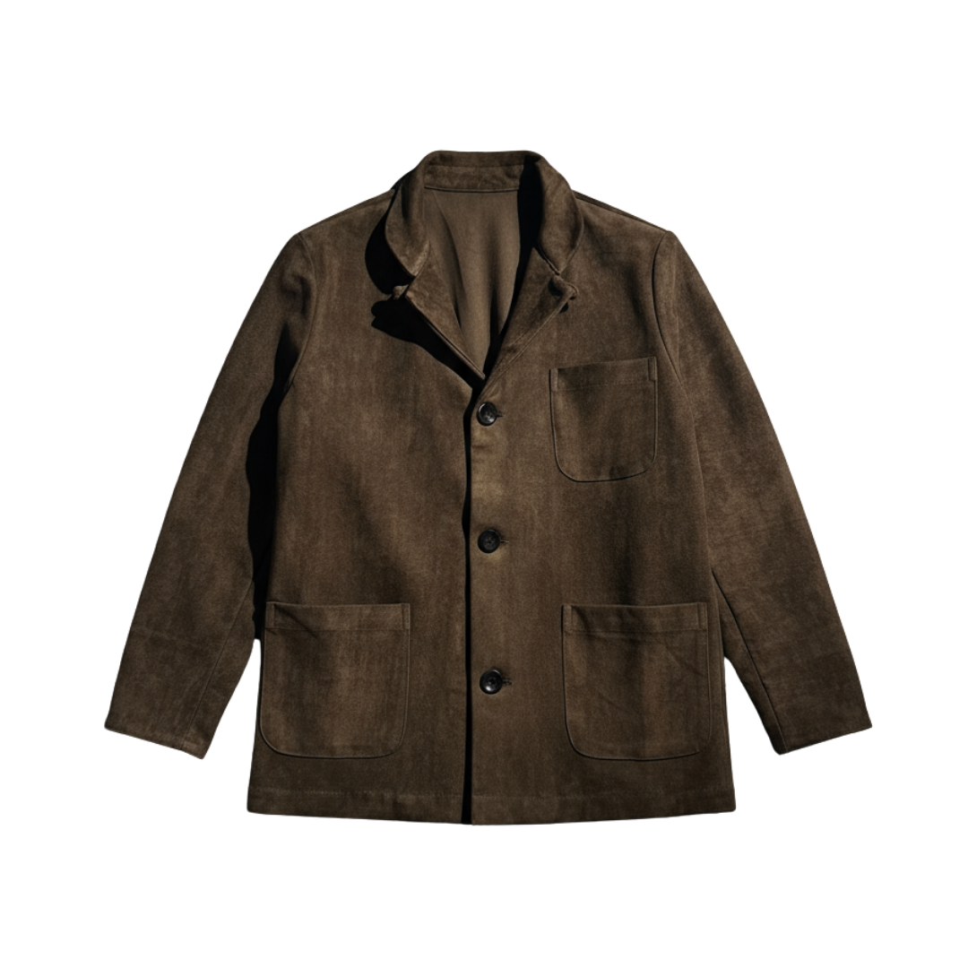 Micro Suede Blazer Chinese Jacket, Dark Brown