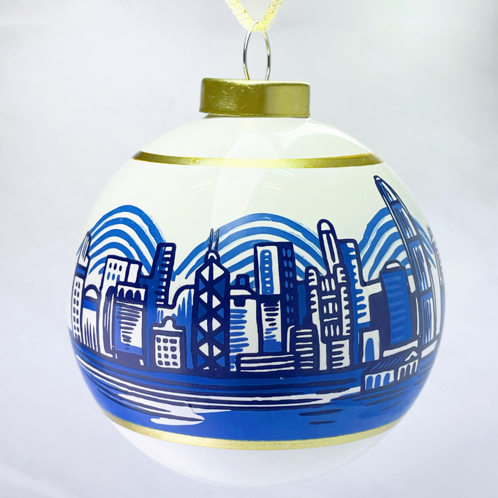 Hanging Decoration -Hong Kong Skyline 8cm Glass Bauble by Lion Rock Press