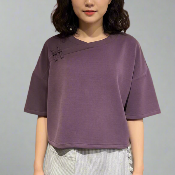 Viscose Cropped Knot Button Top, Lavender