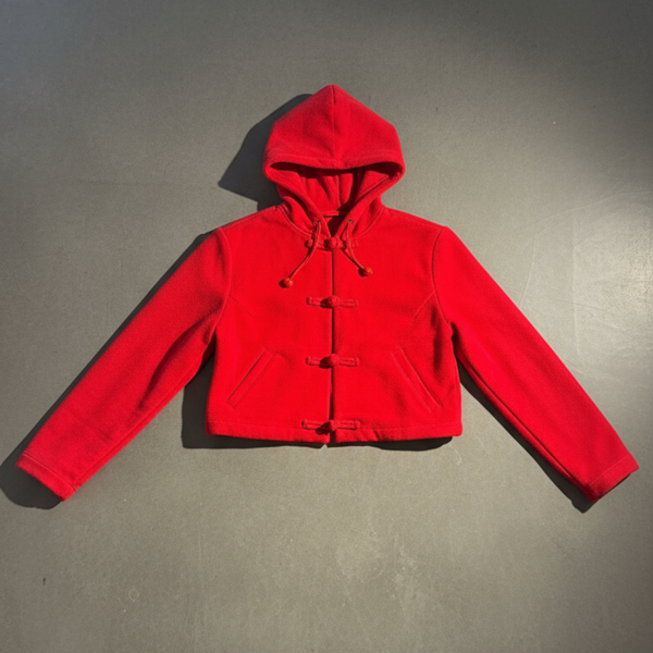 Woman Knot Button Cropped Hoodie, Red