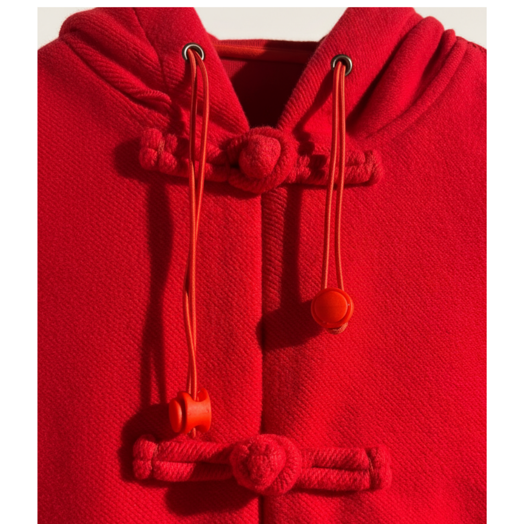 Woman Knot Button Cropped Hoodie, Red