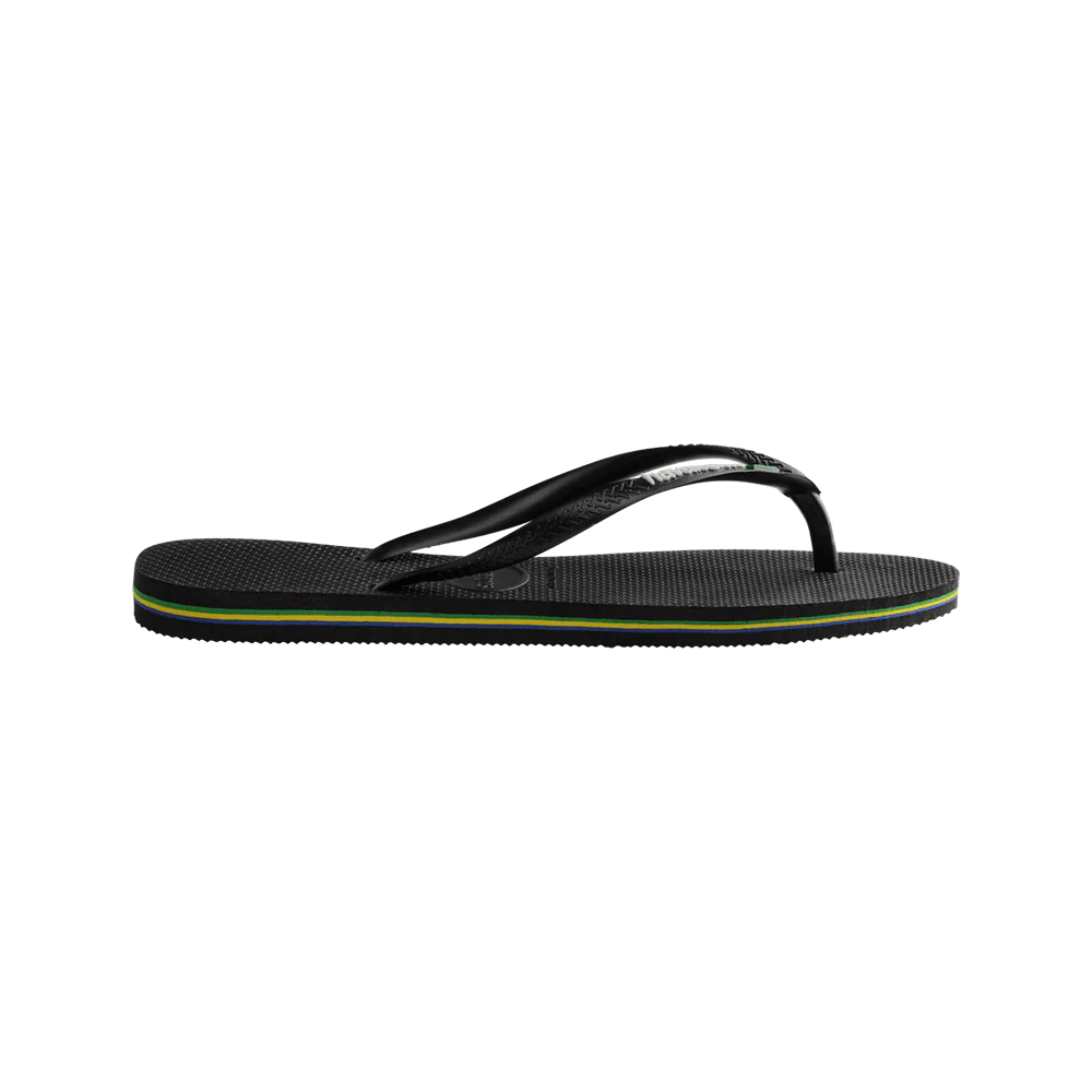 Brasil Logo Slim Flip Flops By Havaianas, Black