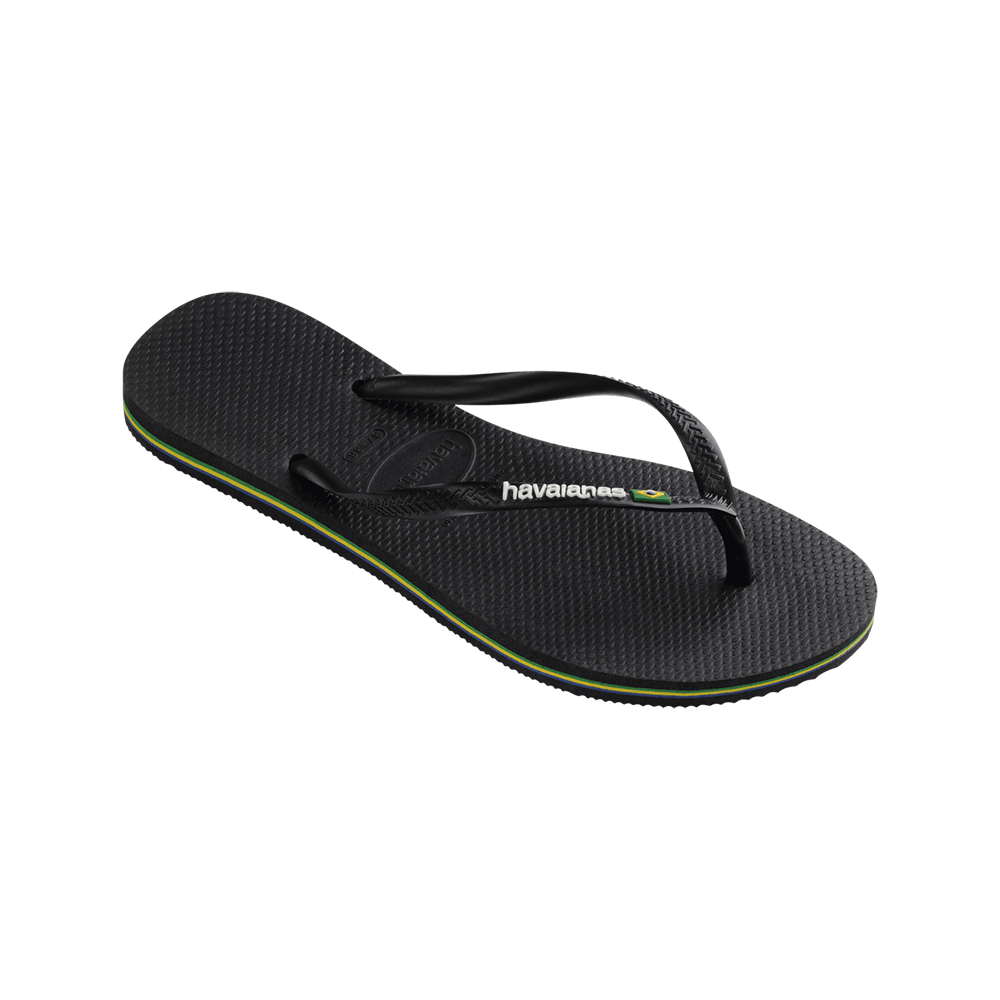 Brasil Logo Slim Flip Flops By Havaianas, Black