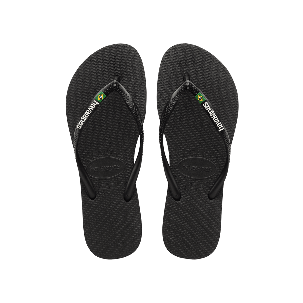 Brasil Logo Slim Flip Flops By Havaianas, Black