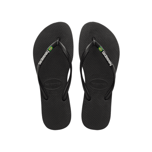 Brasil Logo Slim Flip Flops By Havaianas, Black