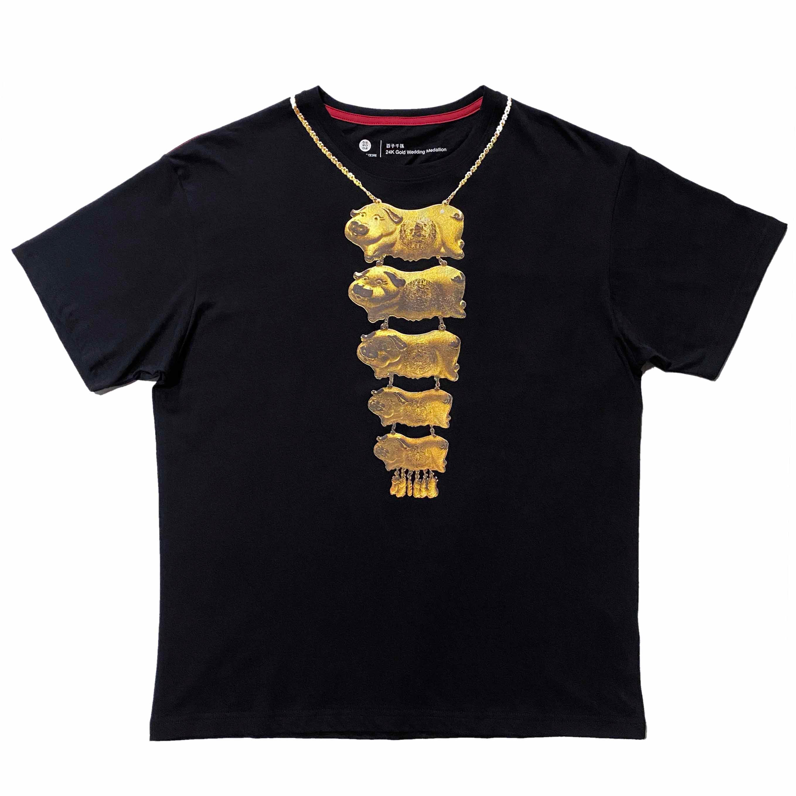 Pig Gold Wedding Medallion Tee, Black
