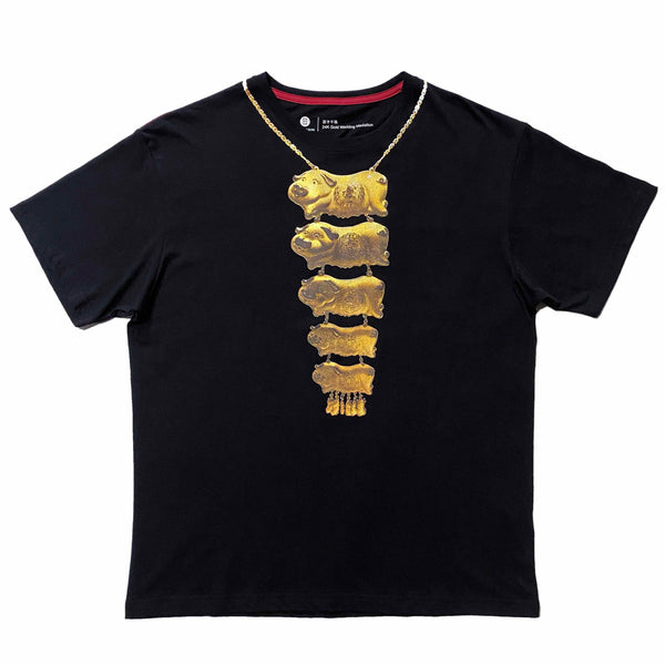 Pig Gold Wedding Medallion Tee, Black