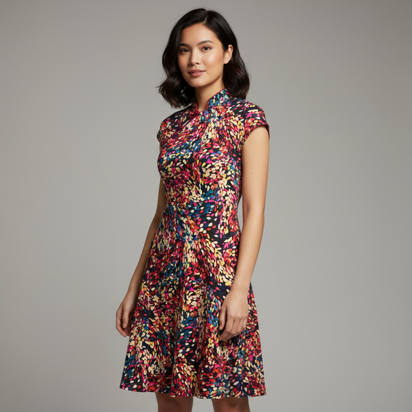 Brush Print Qipao Dress